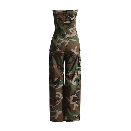 Brielle Camouflage Cargo Denim Jumpsuit